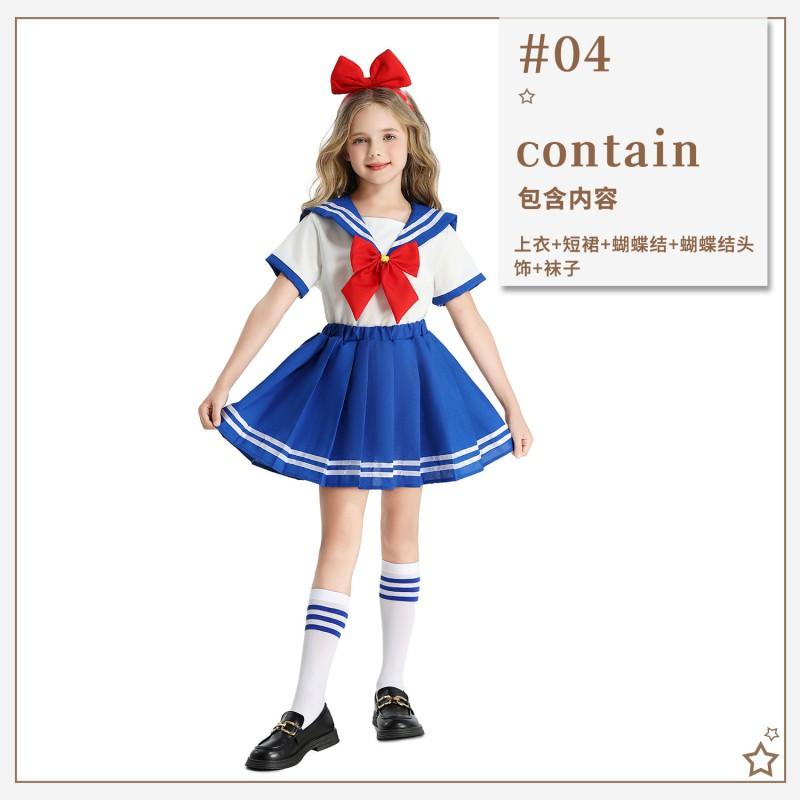 Girls Performance Costume Set Sailor Style JK Uniform Children Dance Party Cosplay Outfit