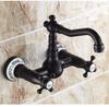 Retro French Copper Wall-Mounted Double Handle Faucet for Kitchen and Balcony.