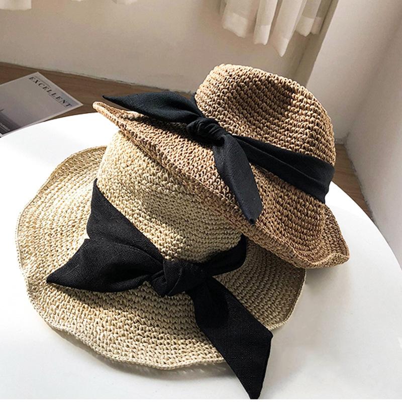 Straw Hat Female Summer Small Fresh Big Brim Fisherman Straw Woven Tide Sun Protection Sun Hat Beach Sun Hat