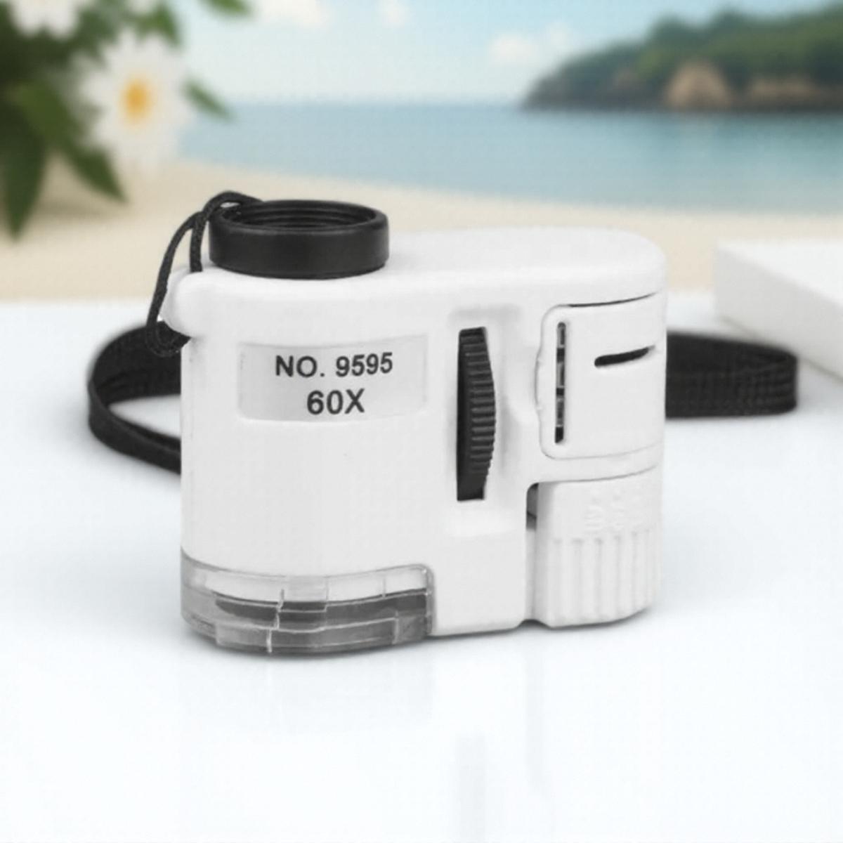 

60X Handheld Magnifying Glass Mini Pocket Microscope Jewelers Loupe LED Light Currency Detector Tool for Precision Inspection білий