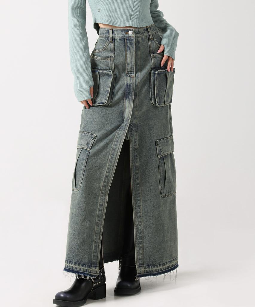 AVANDRESS Evelyn Long Denim Skirt Blue