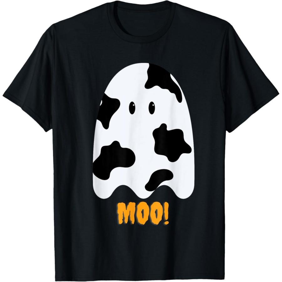 Moo! Cute Funny Cow Print Ghost Halloween Tee T-Shirt XXXXXL чёрный