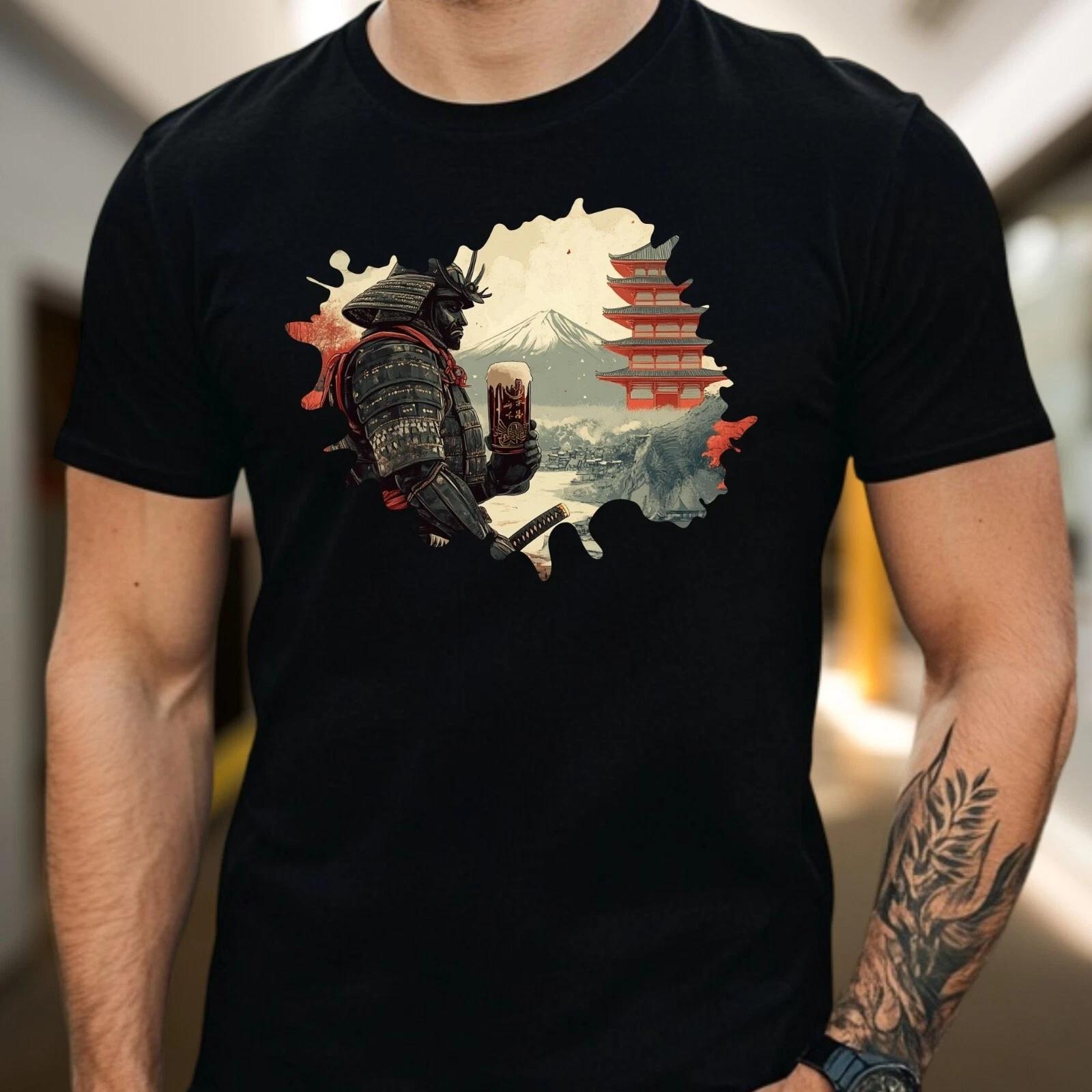 T-Shirt Herren Samurai mit Bier Motiv Baumwolle Größe S bis 5XL XXXL