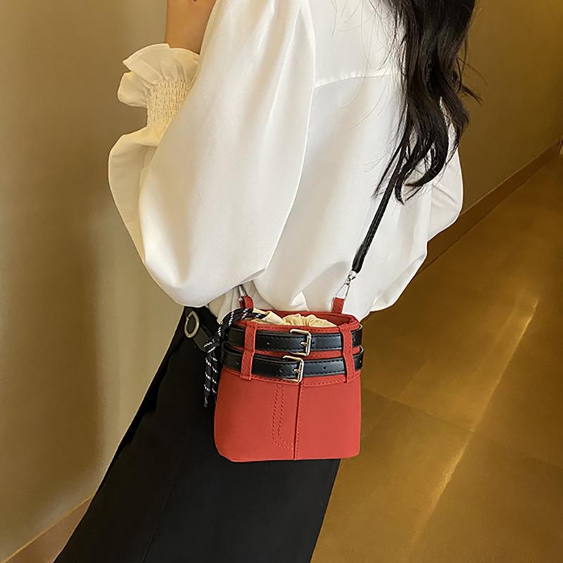 Patchwork Drawstring Small Square Bag For Women  New Casual Versatile One Shoulder Bags Retro Commuter Mini Crossbody Purses