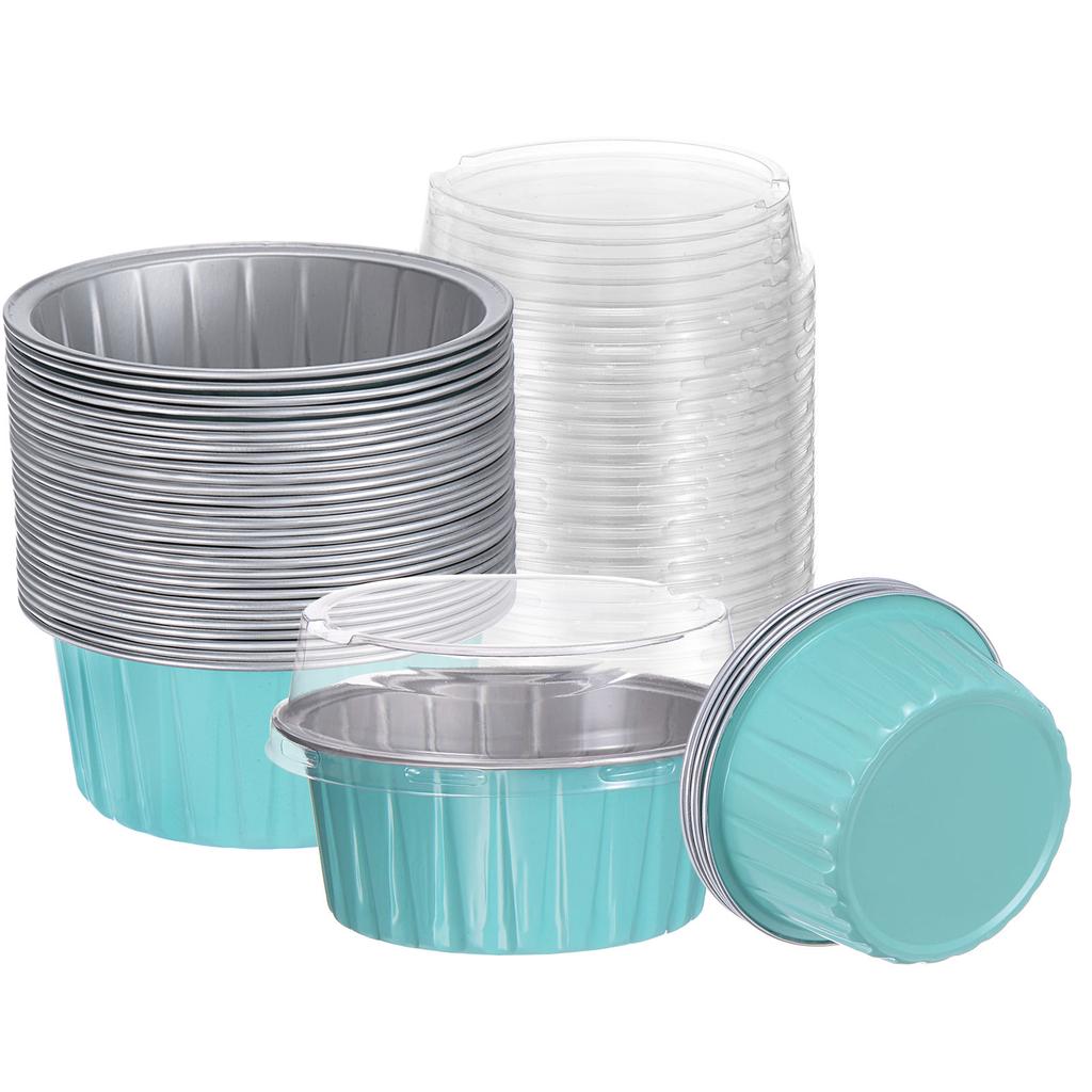 100Pcs Baking Cups with Lids Aluminum Foil Liners Mini Disposable Containers Cups Holders Cases Boxes Pans for Dessert Wedding