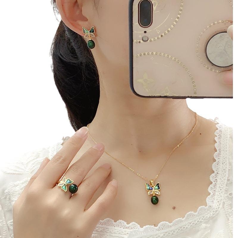 Women's Freshwater Pearl Necklace, Butterfly Earrings & Pendant Ring Set - Exquisite Versatile Jewelry