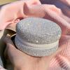 Elegant Rhinestone Jewelry Box with Zipper - Round Storage for Rings, Necklaces, and Earrings