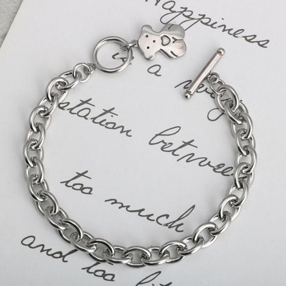 [Onoma] Onm Plate Retro Chain Heart Charm Unisex Bracelet Punk Hip (39914887)