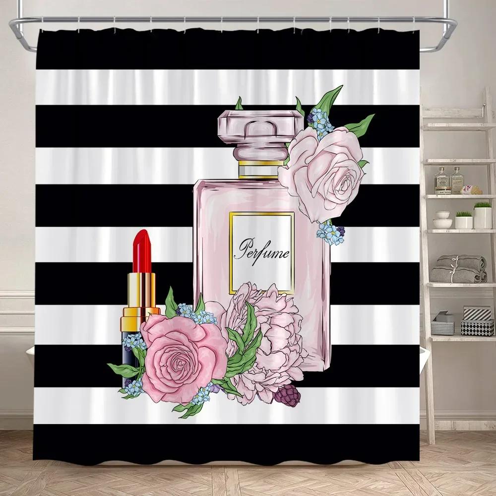 Set Tenda da Doccia Profumo Moda Fiore Rosa Rosa Donna Moderna Ragazza Decorazioni Bagno Casa Tappetino Antiscivolo Tappetino da Bagno Copri Sedile WC