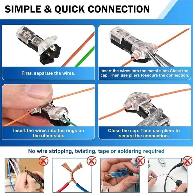 10Pcs T Type Wire Connector 2 Pin Automotive Wire Splice Connector T Tap Wiring Connector 3 Way Terminals Car Electrical Wire