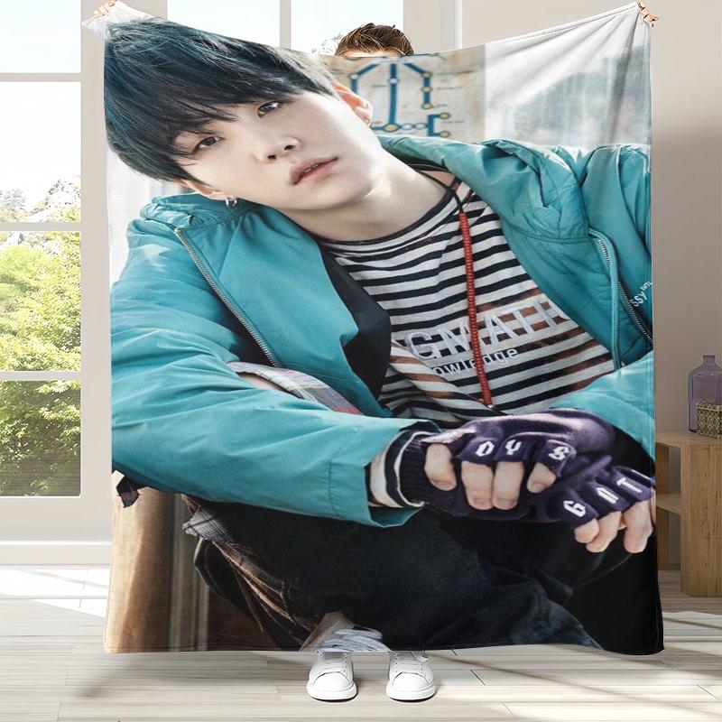 SUGA Agust D Kpop B-BTS Flannel Blanket,Ultra Soft Warm Plush Throw for Home Bedroom Bed Sofa Cover Office Camping picnic gift