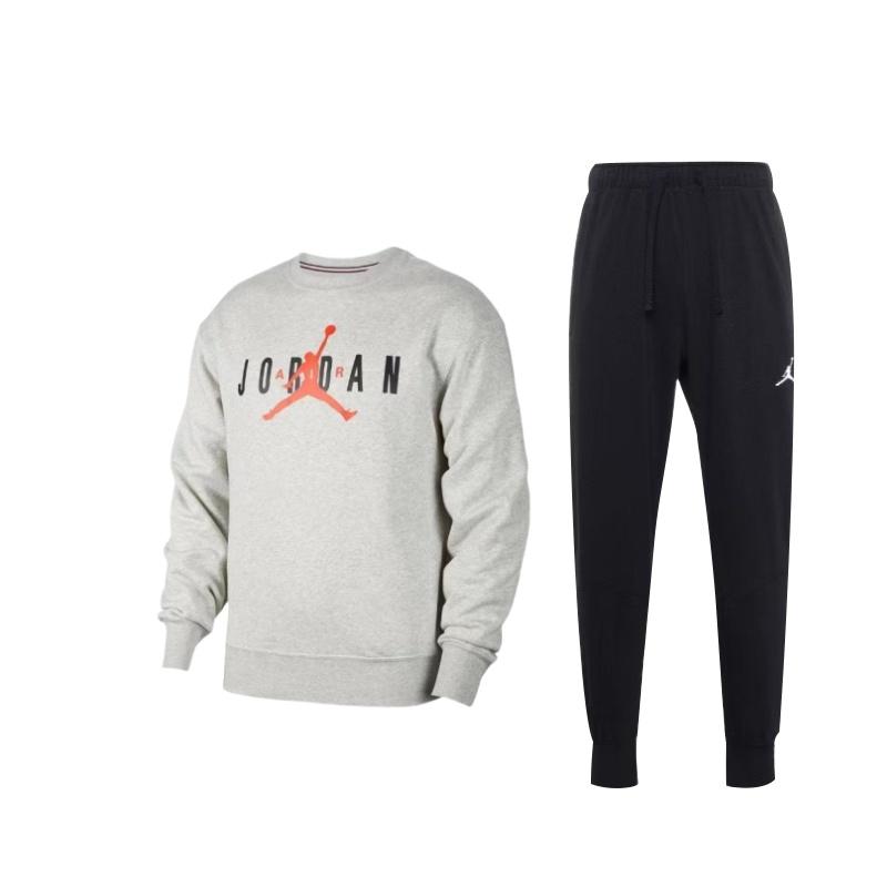 

Jordan Letter Print Crew Neck Long Sleeve Cuffed Knit Pants Casual Sports Suit Men suit FD9938-050+DQ7333-010 S