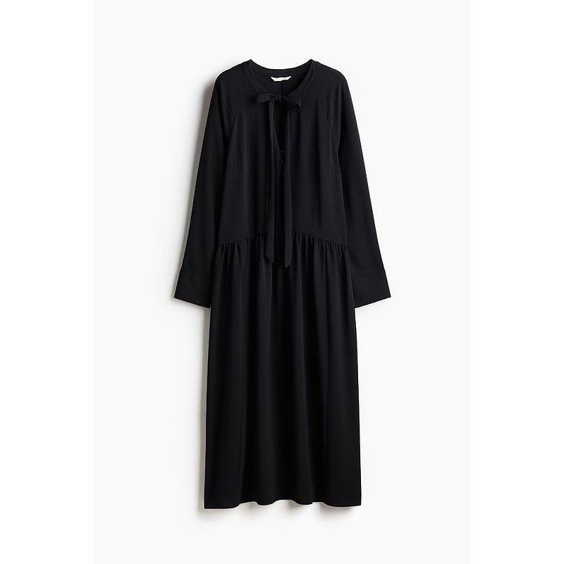 

HM Women s Clothing Dress Autumn Elegant Neckline Bows Shoelace Formal Dress 1256897 Black 160/88(S)