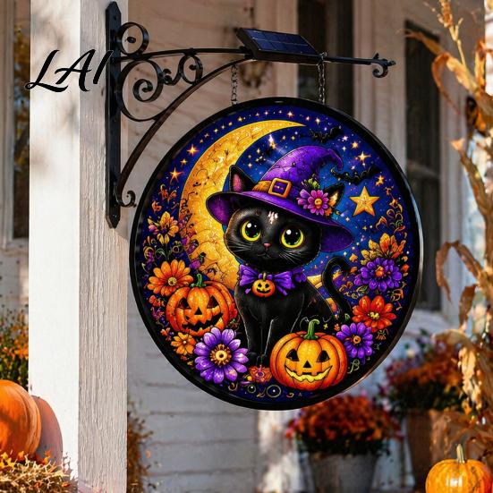 Waterproof Yard Sign Solar Halloween LED Hanging Light Outdoor Lighted Festive Path Lights Decor for Porch Garden Halloweens Party Wall Ornament