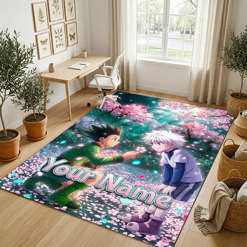 Personalized Crystal Velvet Carpet,Hunter × Hunter Custom Printed Name, Plush Area Rug For Home Indoor Decor