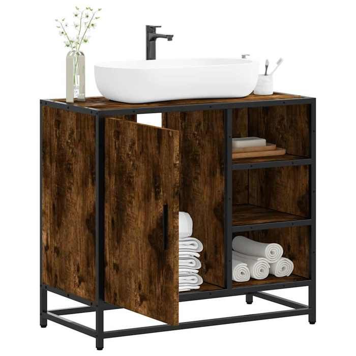 VidaXL Armoire de lavabo de salle de bain chêne fumé 65x33x60 cm, meuble de lavabo de salle de bain, meuble de salle de 849286