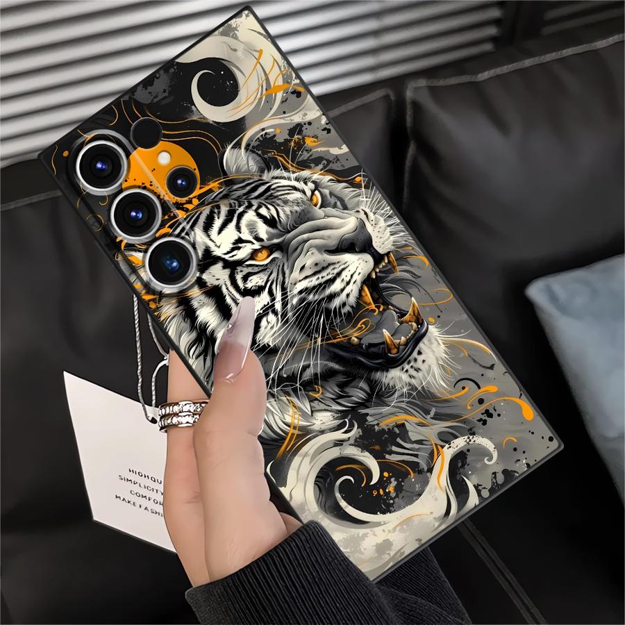 Luxury Fashion Fierce White Tiger Black Soft Phone Cover Case for Samsung Galaxy S20 S21 FE S25 Edge S24 Plus S23 Ultra