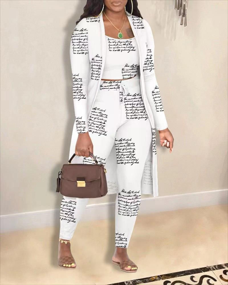 Women's 3-Piece Fashion Sets with Printed Blouse, Pants, and Cardigan in Multiple Colors and Patterns