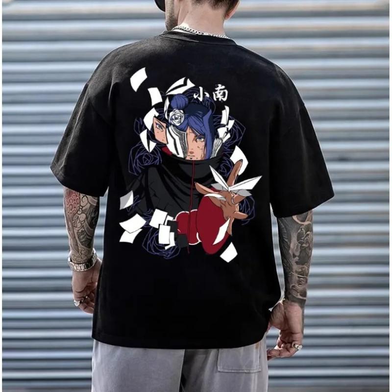Naruto Kona Akatsuki Paper Ninja Tshirt Mens Anime Pattern Printed Short Sleeve Fashion High Quality Trendy Pure Cotton Top