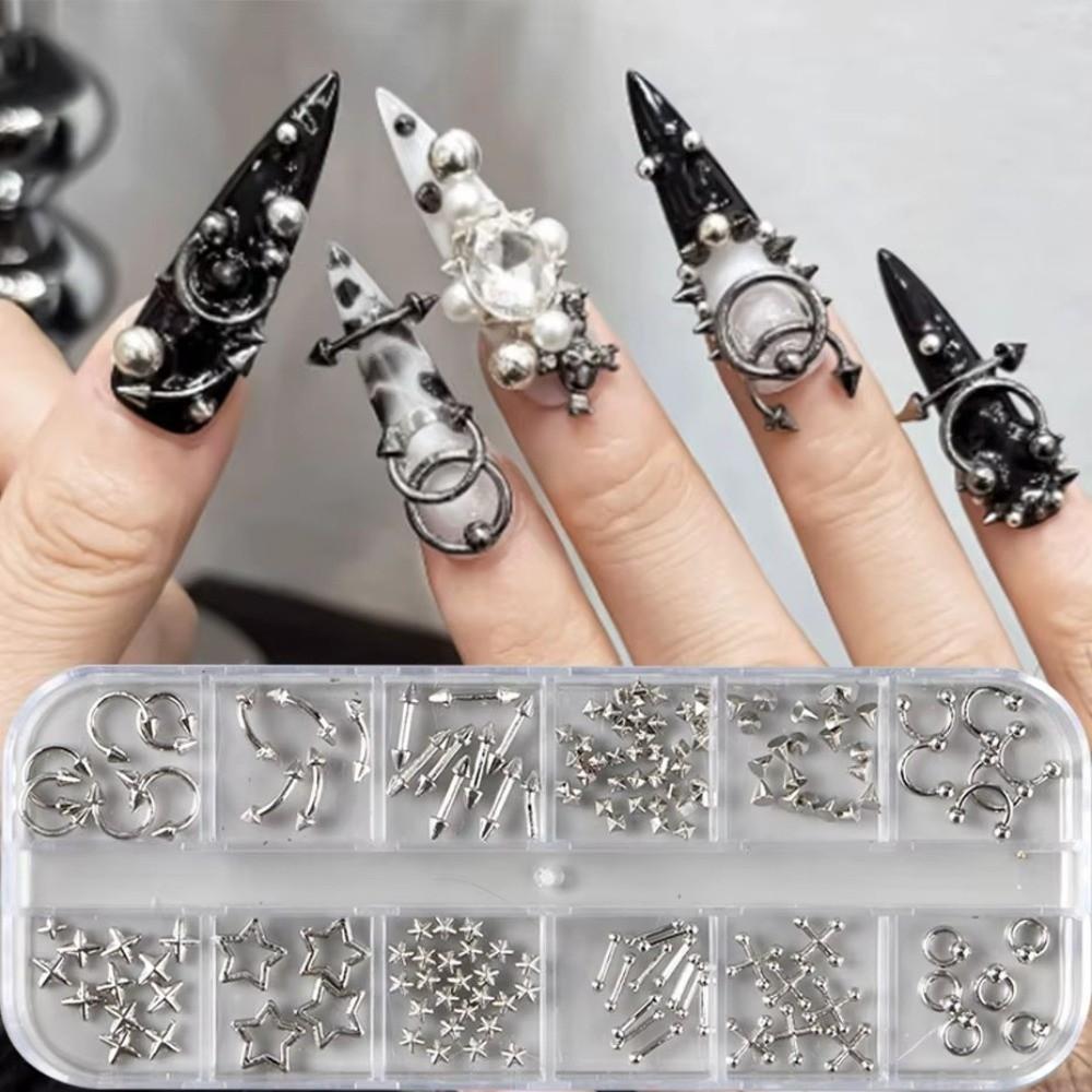 Silvery Golden Nail Charms Y2K Nail Decor Fashion Manicure Accessories