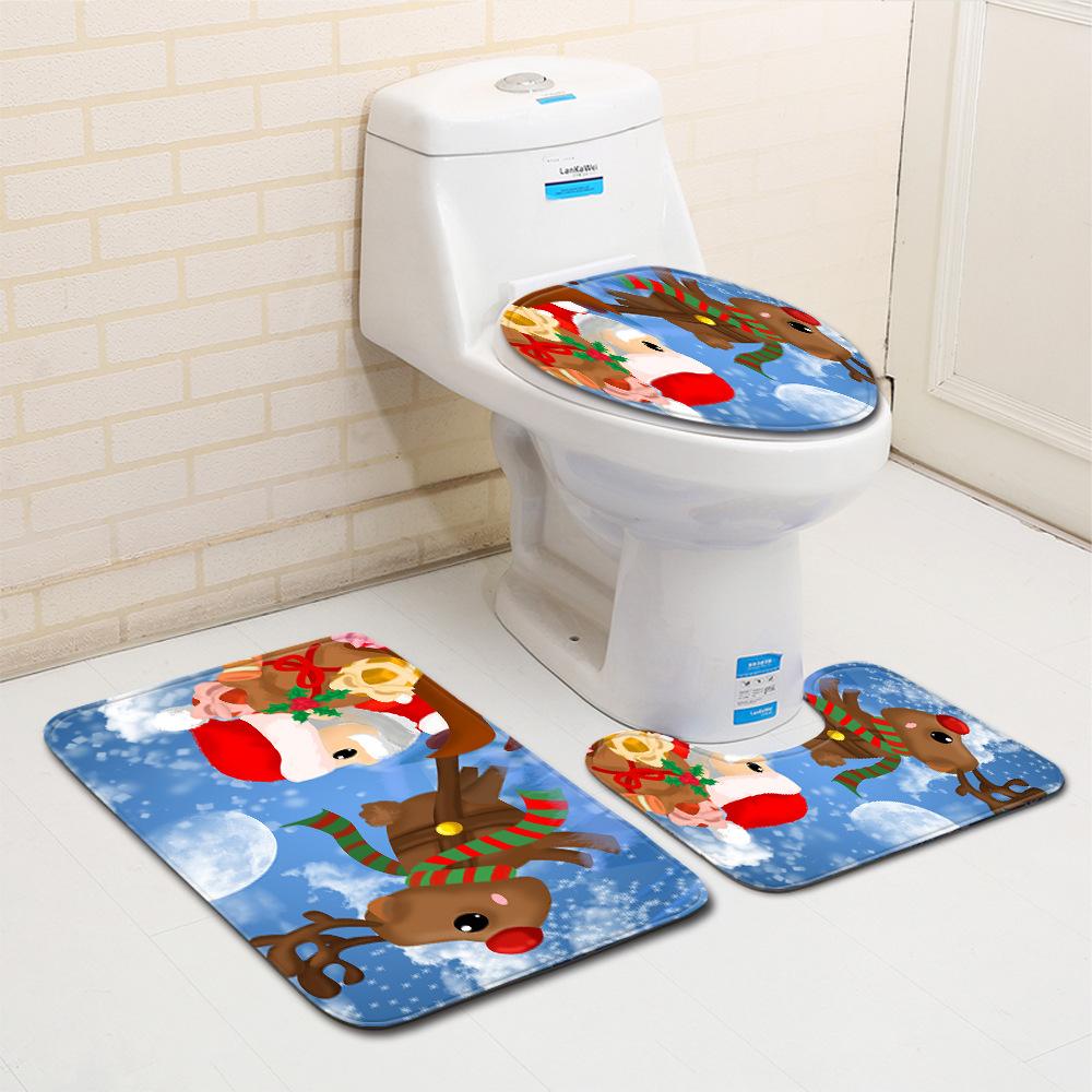 Christmas Bathroom Floor Mat Toilet Three-Piece Set