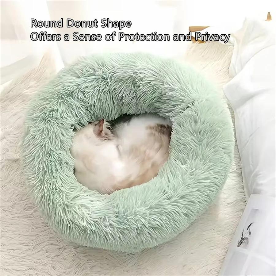 Soft Pet Cat Bed Pad Plush Warm Faux Fur Dog Calm Bed Donut Round Bed Comfortable Sleeping Washable for Small Medium Dog and Cat