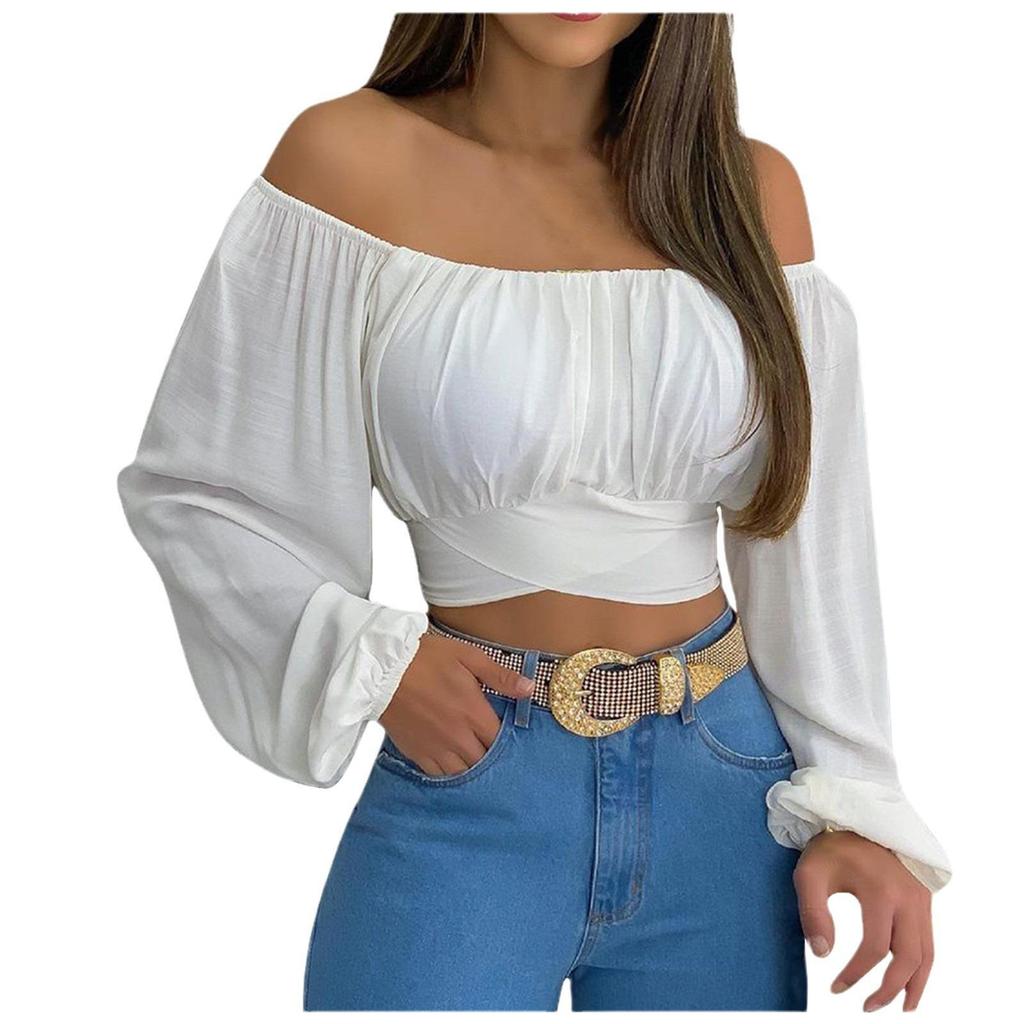 2025 Women's Off-the-Shoulder Lace-Up Long-Sleeve Top - Spring/Summer Trend