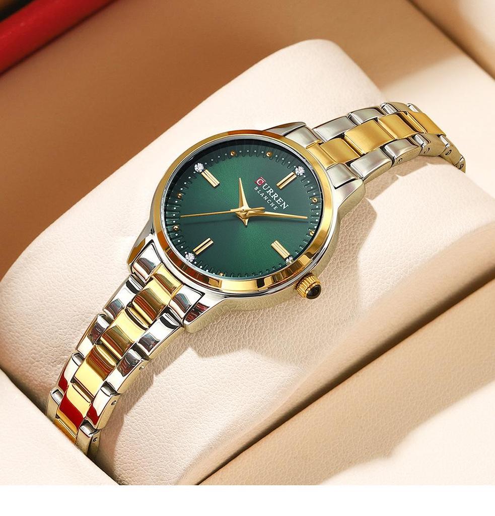 CURREN 9094 Women's Quartz Watch, Small Dial, Steel Band, Rhinestone Inlaid, Korean Fashion Style.