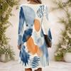 Women Criss Cross V Neck Long Sleeve Fitted Halloween Printed Curved Hem Dress
