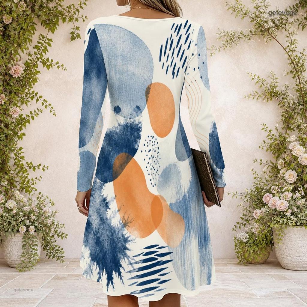 Women Criss Cross V Neck Long Sleeve Fitted Halloween Printed Curved Hem Dress