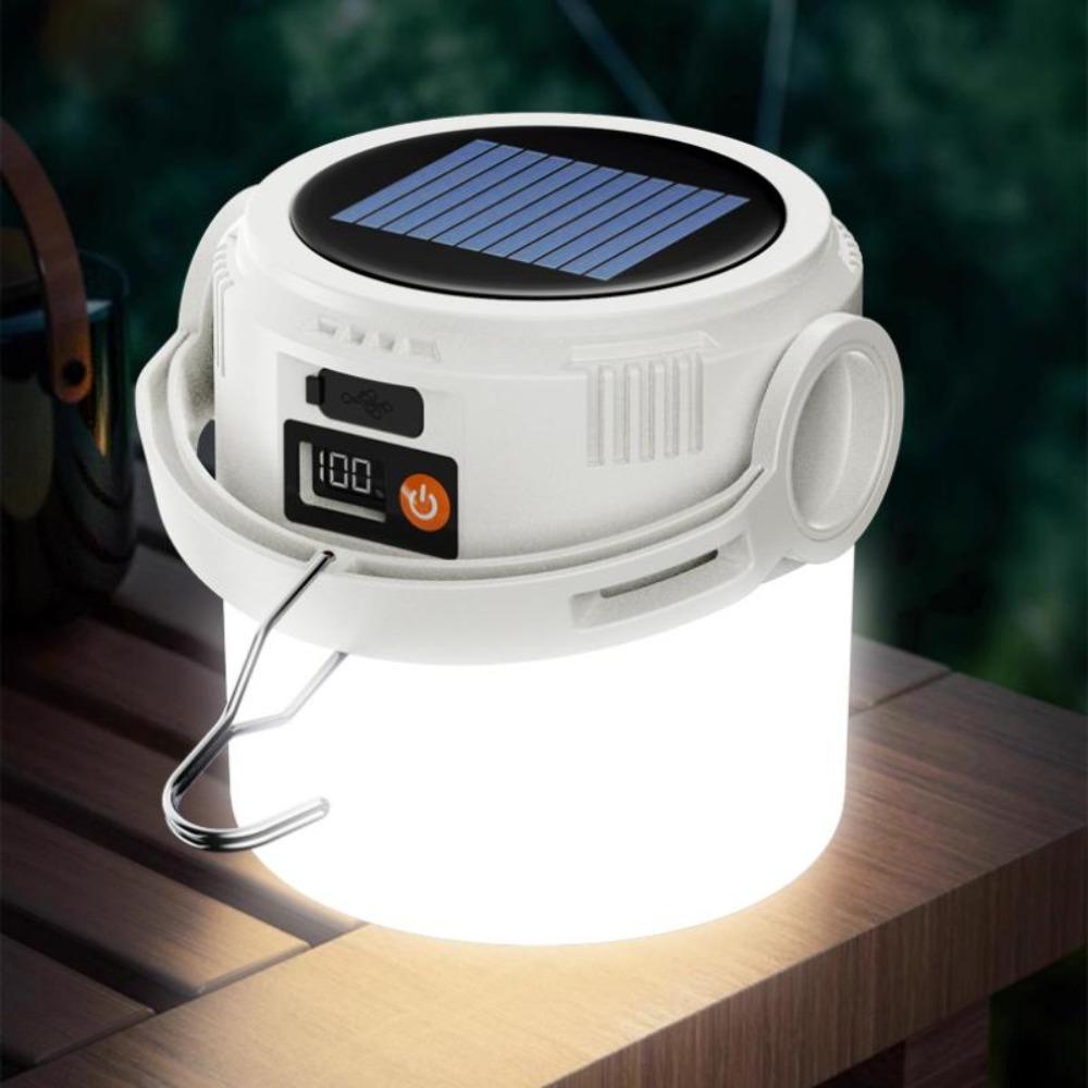 Multifunctional Solar Camping Light Outdoor Rechargeable LED Bulb Camping Light COB with Digital Display for Mountain Camping