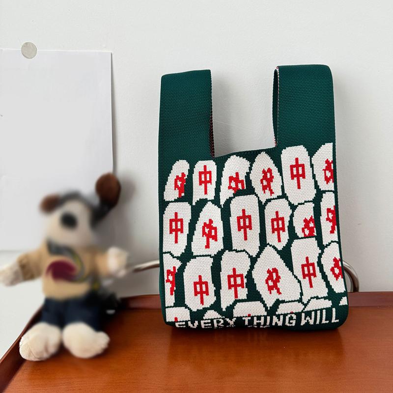 2025 Mode Neue Reiche Mahjong Strickhandtasche Tägliche Pendeltasche Eimerbeutel Lässige Joker Tragetasche