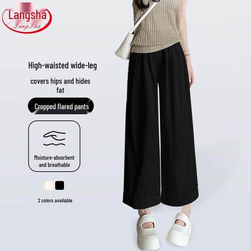 Lonsa Women s High-Waisted Summer Wide-Leg Cropped Pants M