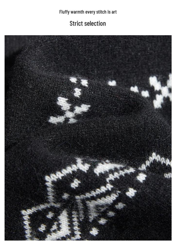 Women's Cashmere Retro Jacquard Cardigan: Loose Fit, Round Neck, Long Sleeve Sweater for Autumn/Winter.