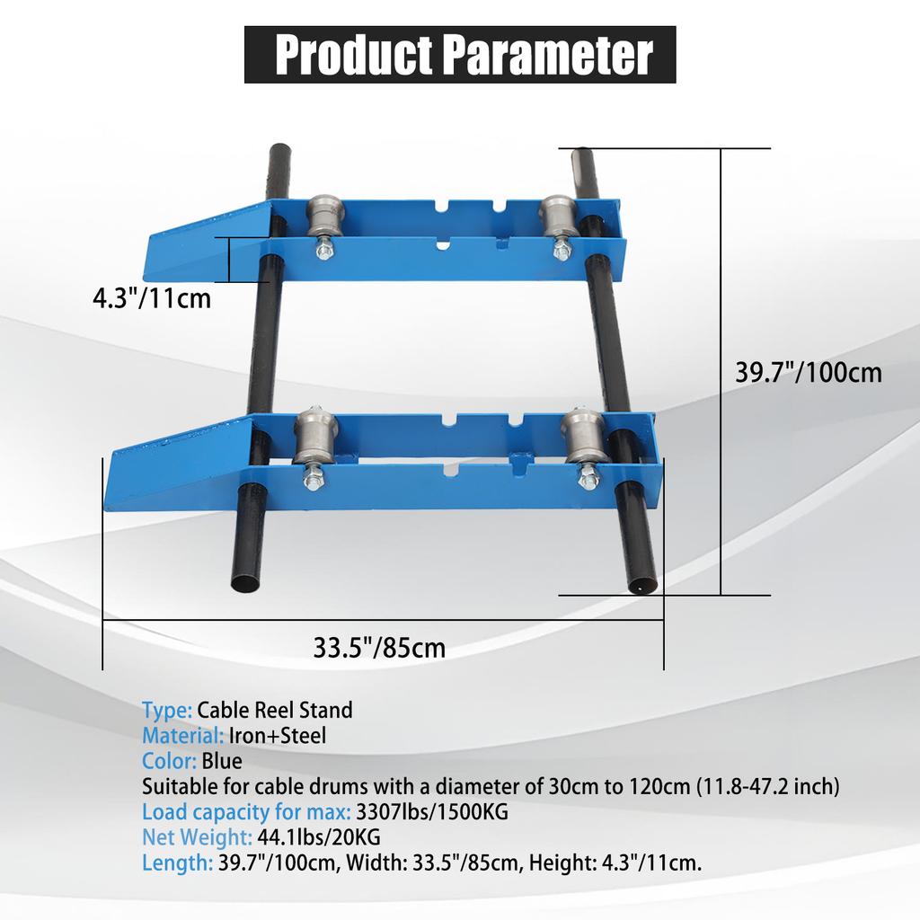 Industrial Steel Wire Dispenser 1500kg Cable Drum Roller Pay-off Stand Steel Wheel Cable and Optical Cable Pay-off Tool