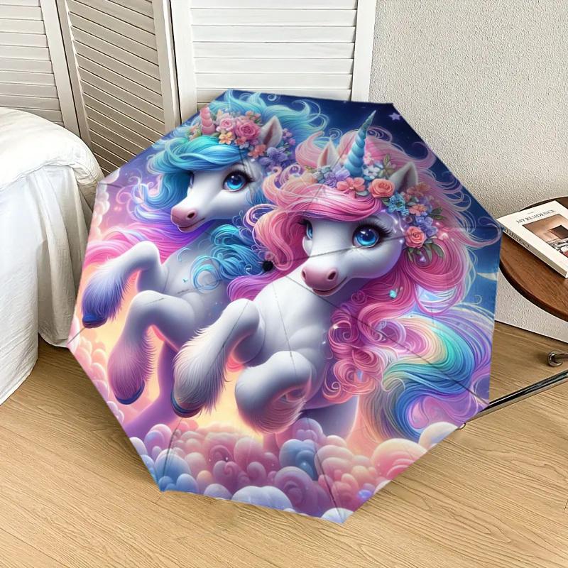 1 Stück Einhorn Fantasy Nachthimmel Regenschirm mit Kunststoffgriff, Geeignet für Alle Jahreszeiten Zuhause Reise Outdoor RegenschirmDD708