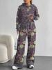 Retro Pattern Splicing European, American Autumn And Winter Casual Long-Sleeved Suit Women'S Hooded Sweater Trousers Two-Piece Set