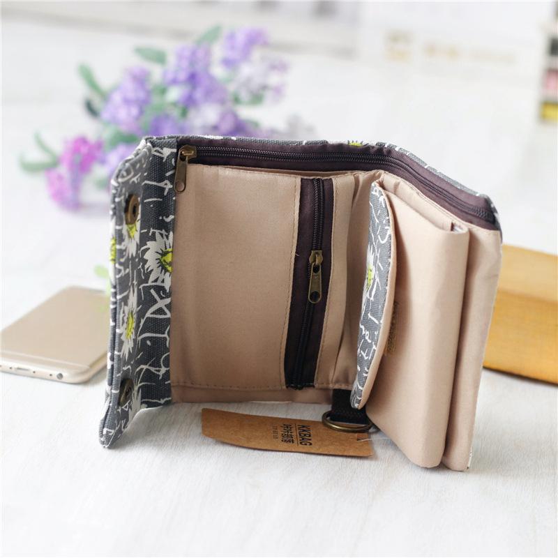 Women's Fold Card Wallet Canvas Cartoon Key Organizer Coin Purse Small Pouch Female Money Bag  for Girls