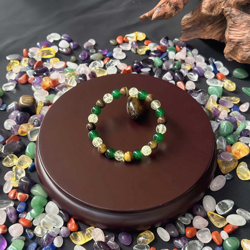 Natural Tiger Eye Green Agate Beaded Bracelet, Handmade Gemstone Jewelry for Men and Women