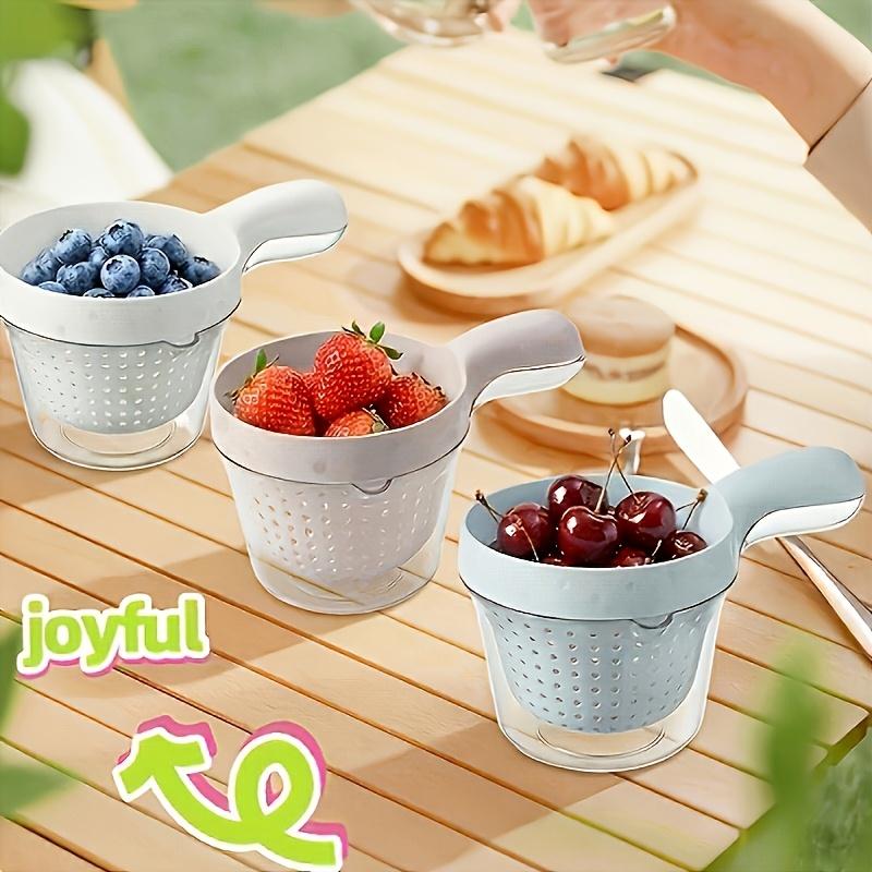 1pc Handheld Kitchen Colander, Double-Layer Fruit Washing Basket, Hanging Plastic Vegetable Washing Bowl, Colander Spoon, Creative Fruit Basket