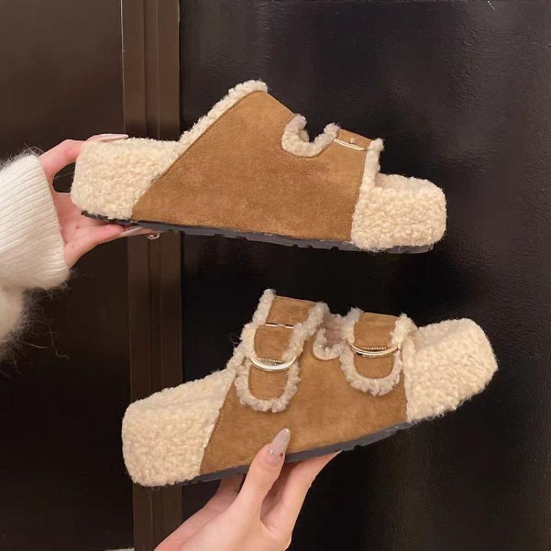 Versatile thick-bottomed fluffy slippers for women's autumn and winter new fashion and high-end outer wear non-slip Boken cotton mop