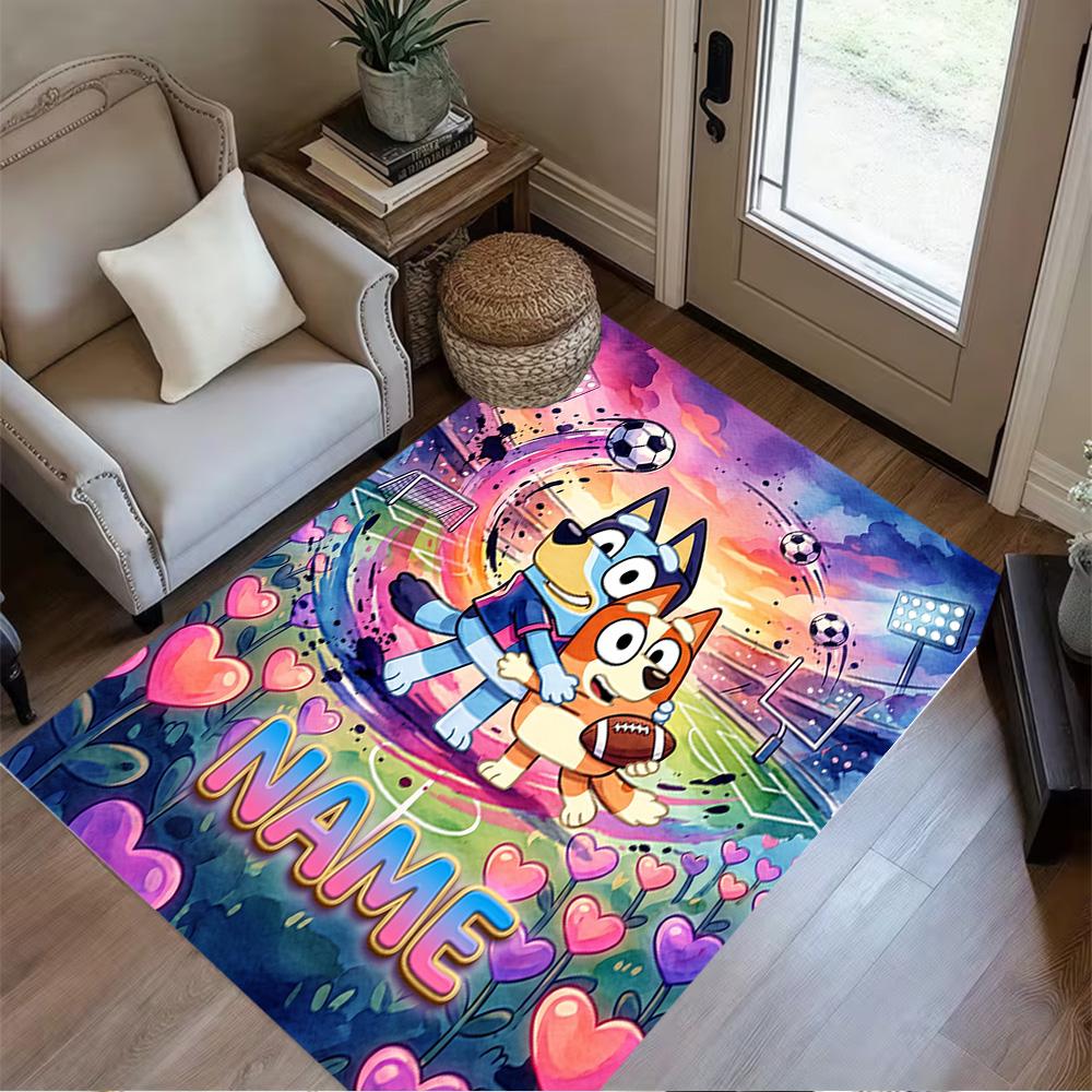 Soccer Fun Blue Heeler Customized Name Floor Mat Design for Bedrooms Playrooms Outdoor Dormitory Anti-slip Rug Anime Office Decor