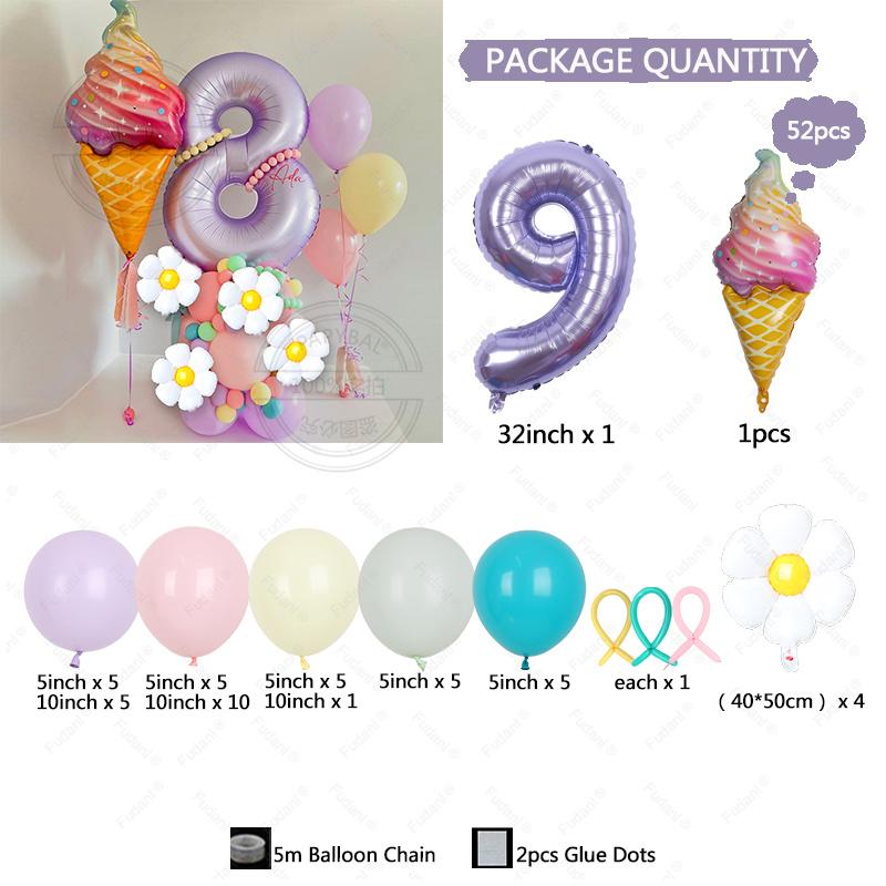 5pc/set Flower Balloons Tower 32inch Purple Number Balloon for Kids Adults Happy Birthday Party Decoration DIY Party Supply