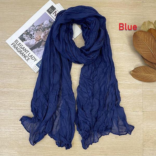 Women's Soft Long Scarf Scarves New Solid Color Cotton and Linen Versatile Pleated Scarf Ultra Long Silk Scarf Cape