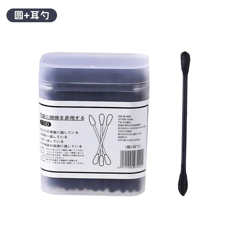 400 st Ny i kartong Svarta Bomullspinnar Japanska Öronpetare Bomullspinnar Rengör Pormaskar Öronpetare Engångs Dubbelsidiga Bomullspinnar