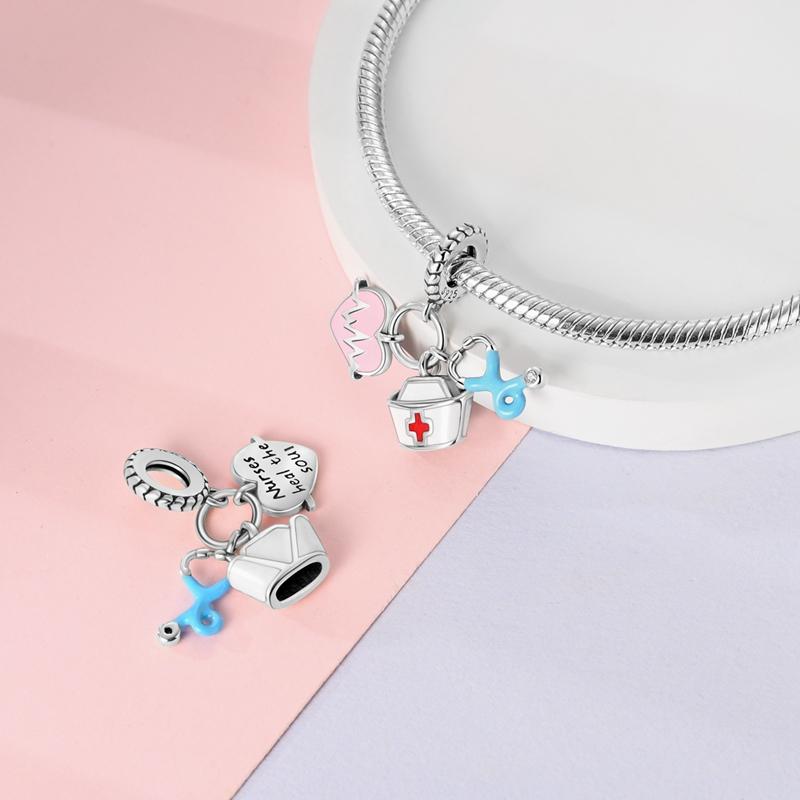 New In Medical Care Series-Medical Box Heart Charms Beads Fit 3Mm Original Bracelet Women Copper Fine Charms Jewelry Gifts