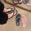 Fashion tribe French pearl thick heel flat-bottomed flip-flops women's outer wear 2025 summer new pinch sandals