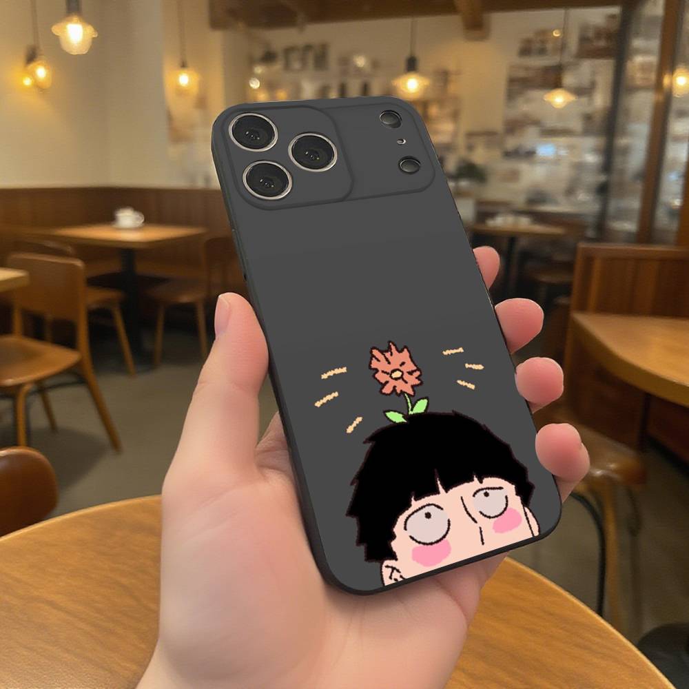 M-Mob Psycho 100 Anime Phone Case For iPhone 17,16,15,14,13,12,11,Pro,XS,Max,XR,Plus,E,SE4,Mini Black Soft Cover
