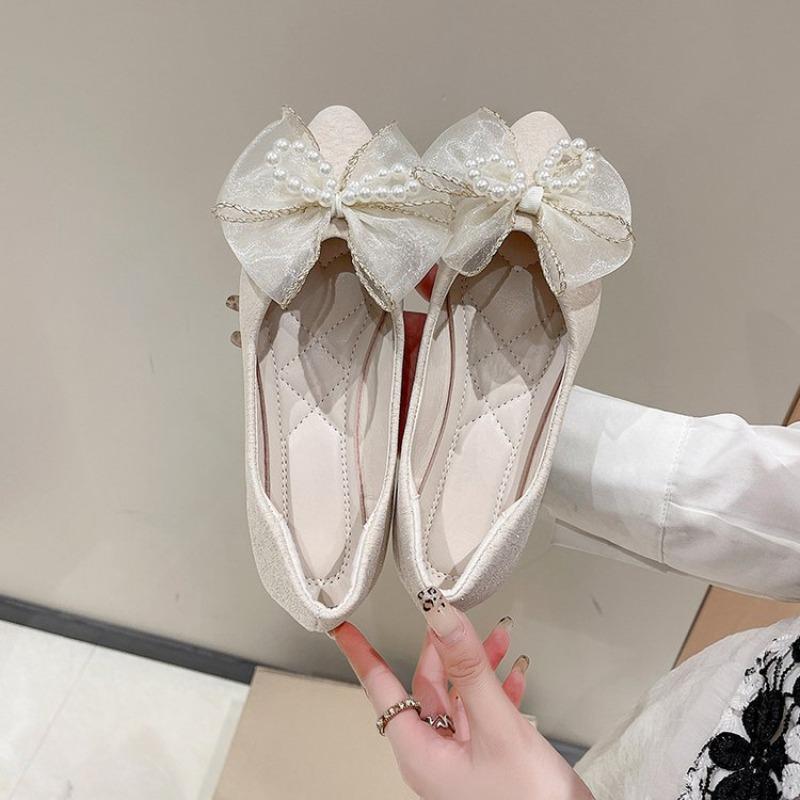 Fashion Ladies' Versatile Temperament Pointed Bow Flat Shoes Spring Summer New Fashionable Elegant Comfortable Dress Flat Shoes