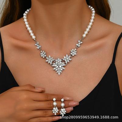 Factory Special Rhinestone Pearl Necklace Earrings Two-piece Set Bridal Senior Design 2410